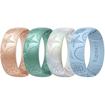 Egnaro Engagement Rings Women, Etched Classic Silicone Wedding Bands, Rubber Comfortable and Flexible Design