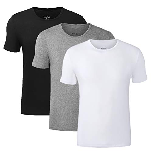 Indefini Men's Micro Modal Undershirts Slim Fit Breathable Crewneck Tshirt, 3 Pack - Black, White & Grey - Xl #TOP15