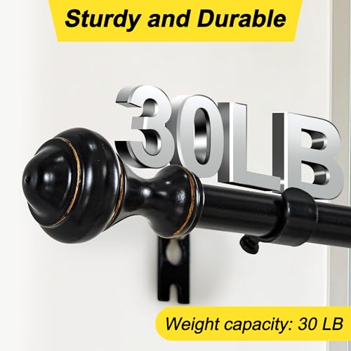 NICETOWN Adjustable Curtain Rods 2-Pack 28-48 Inch, Matte Black Copper Rods with Decorative Finials for Windows, Heavy Duty Short Window Drapery Poles for Indoor Outdoor Patio Bedroom