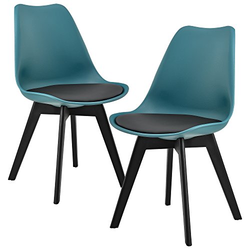 [en.casa] Set de 2 sillas de Comedor (Turquesa/Negro) Set para Comedor/salón/Juego de sillas para Cocina