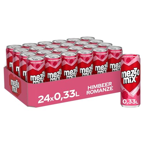 Mezzo Mix Himbeere - Cola-Mix-Getränk aus Cola & Himbeere, temporäres Produkt - wenig Zucker und wenig Kalorien - in Einweg Dosen (24 x 330 ml)