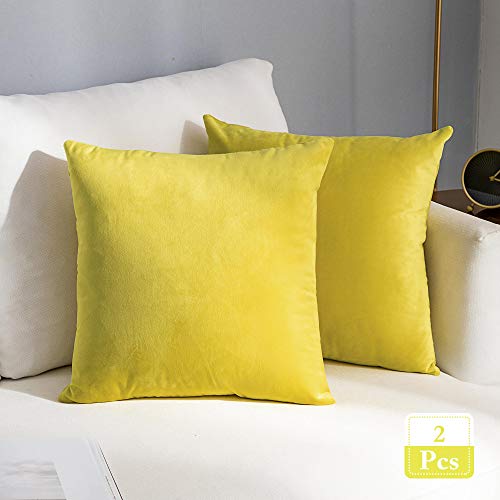 Stellhome Cozy Lemon Yellow Velvet Pillow Covers Square Throw Pillow Covers For Bed Couch Sofa Bench, 20 X 20 Inch, Pack Of 2 #TOP26