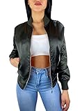 Damen Bomberjacke Worldclassca DAMEN BOMBER JACKE ÜBERGANGSJACKE LEICHT KURZ GLÄNZEND FREIZET BOMBERJACKE JACKET BLOUSON PILOTEN FRÜHLING SOMMER FLIEGERJACKE BLOGGER MIT REIßVERSCHLUSS NEU XS-L (Grün, x_s)