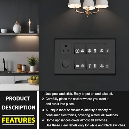 Image of Premium Silver Foil Embossed Switch Stickers for Switch Board | Pack of 330 Stickers for Home Including Fan, Light and Many More