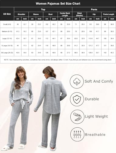 Samring Pj Sets for Woman Winter Long Sleeve Pajamas 2 Piece Pajama Loungewear Button Down Nightwear Sleep Set Light Grey S — view 5
