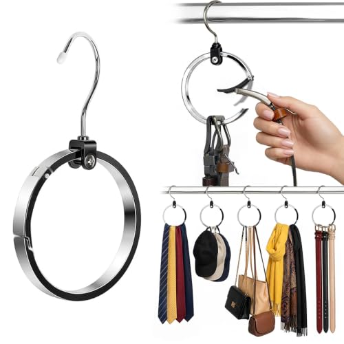 Image of 360 Swivel Belt Organizer Ring | Wardrobe Hanger for Belt, Tie, Cap | Zinc Alloy Construction | 360 Rotatable Design | Multi-Purpose for Belts, Ties, Caps, Scarves | Easy Install Wardrobe Hook