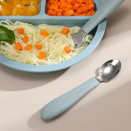 Coix Foam ETCS-8-JAMES Coixfoam 8 Pieces Toddler Utensils, Toddler Safe Silverware Set With Food Grade Silicone Hanlde, 18/8 Stainless Steel, Perfect Length For New Self Feeders, Dishwasher Safe thumb #4
