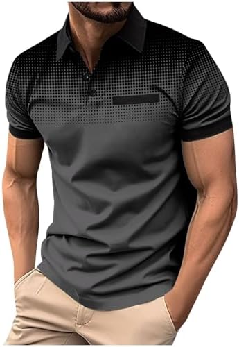 قمصان قصيرة الأكمام الصيفية للرجال 2025 Business Casual Tops Polka Dot Gradient Lapel Button Sports Tees