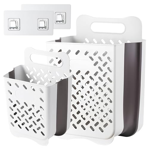 Pansyling Cestas de plástico plegables para colgar la ropa sucia con asa de transporte, cesta de lavandería colgante de pared que ahorra espacio, cesta de lavandería de plástico plegable, impermeable