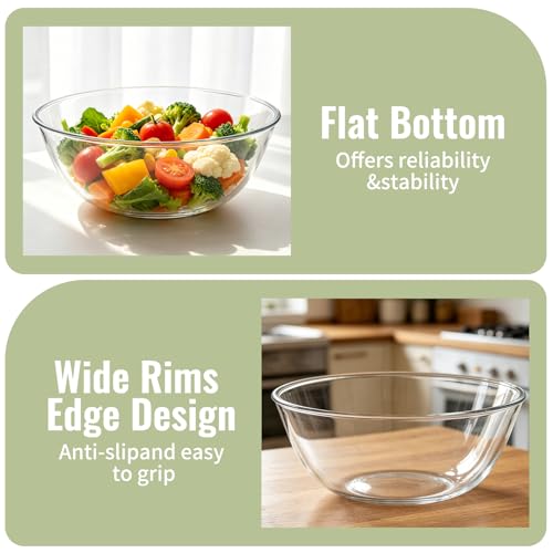 Set de 2 tazones grandes de vidrio con tapa 5QT y 3QT miniatura 5