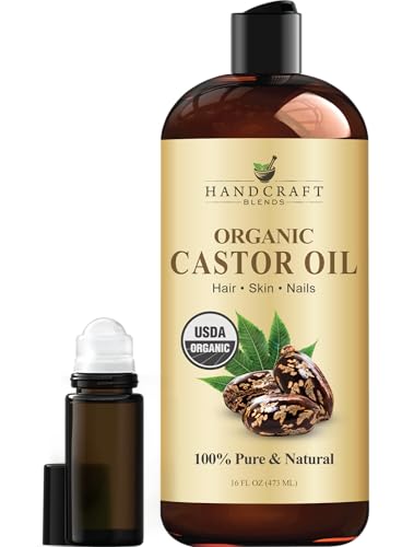 Image of Handcraft Blends Organic Castor Oil 16 Fl Oz | Roll on Bottle | 100% Pure and Natural | Premium Grade Carrier Oil | Hair, Eyelashes and Eyebrows | Hair and Body | Expeller-Pressed | Hexane-Free