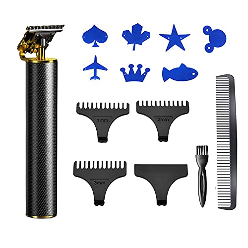 Electric T-Blade Hair Trimmer for Men, Hair Clipper Cordless Hair Liner Detail Beard Shaver Barber Travel Grooming Cutting Kit with 1 Hair Comb & 3 Guide Combs & 7 Stencils
