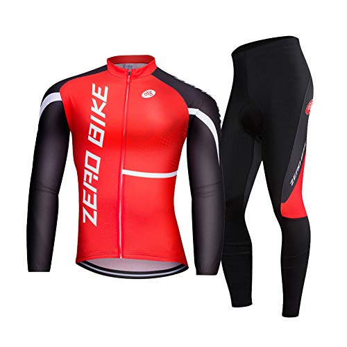 Hommes Vélo Cyclisme Respirant à séchage Rapide Maillots Set, Jersey Cycle Manches Longues Veste + 3D Coussin Rembourré Serré Pantalon de Cyclisme, 002, XXL Cover