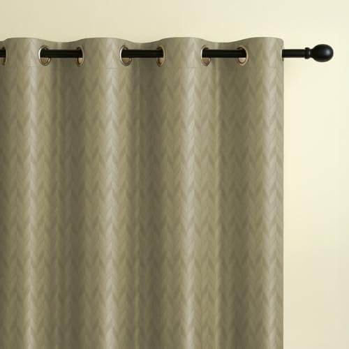 Image of LINENWALAS 100% True Blackout Curtains 5 Feet Long - Set of 2 Panels, Herringbone Embossed Design Complete Light Block Thermal Insulated & Noise Reducing Room Darkening Curtains (Khaki)