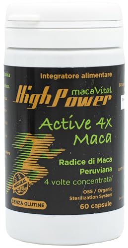 Maca Vital High Power Active 4X - Integratore Alimentare Organico, Tonico ed Energizzante per Stanchezza Fisica e Mentale - 60 Capsule - Non OGM e Senza Glutine