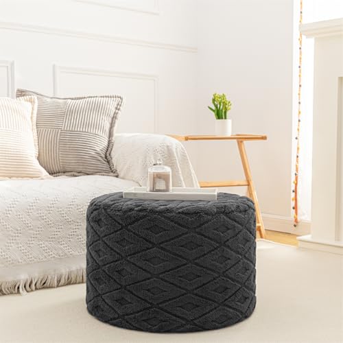 Round Pouf Ottoman 20x20x14 Inches Boho Poof Home Decor Floor Pouffe Ottoman Foot Rest for Couch Sofa Bean Bag Chairs Living Room Bedroom Dark Gray