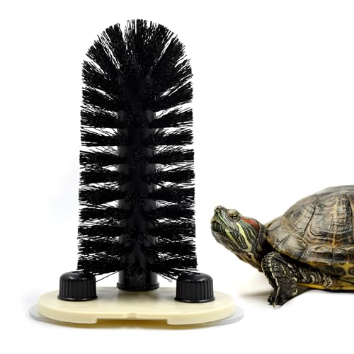 JJMOLLE Turtle Brush with Dual Twist-Lock Suction Cups Shell Cleaning Brush for Aquatic & Tortoise Tanks Enrichment Toy Turtle Tank Accessories