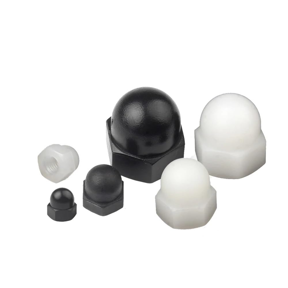 2/5/10/50 pz Nylon Ghianda Tappo A Cupola Dadi Bianco/Nero di Plastica Esagonale Dado Esagonale M3 M4 M5 M6 M8 M10 M12 M14 M16 M18 M20(Black,M6 (20pcs))