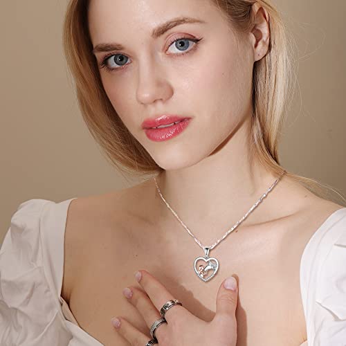 TOFBS Mädchen und Pferd Halskette Silber Herz Anhänger Halskette Geschenke für Mädchen Frauen Freundin Ehefrau Mutter Tochter Pferdeliebhaber (#1*Silber Pferd)