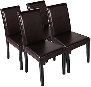 Yaheetech Set of 4 Brown Dining Chairs Modern PU Leather High Back Padded Soft Seat w/Adjustable Wooden Legs for Home/Restaurant/Kitchen