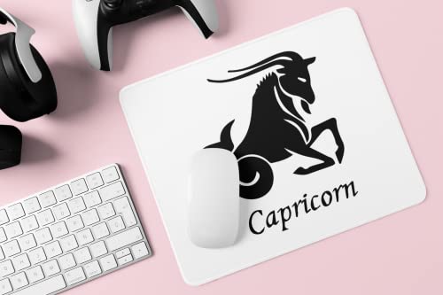 Image of Capricorn Symbol - Printed Zodiac White Gaming Mousepad for Astrology Lovers(20cm x 18cm)
