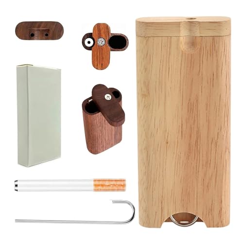 CUSTOMRUNNER Handmade Wooden Dugout One Hitter Box with Spring-loaded Pipe, Magnetic Lid & Cleaning Tool, Portable Walnut Storage Container for Tobacco & Herbs(Natural Wood)