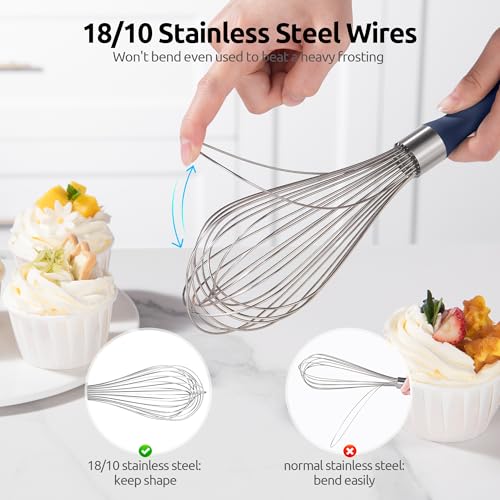 Image of U-Taste Wire Whisk for Cooking, 18 /10 Stainless Steel Wisk, L /Midnight Blue