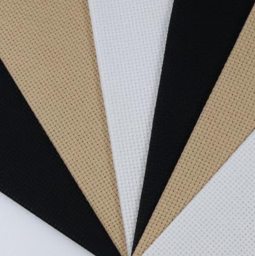 Image of KCS 4 /6 pc of 12 inch x 18 inch(30cmx45cm) 16 Count Cotton Aida Cloth Cross Stitch Fabric (6 pc,White+Khaki+Black)