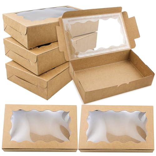IRISOENEY 30 Pack Kraft Cookie Box with Clear Window,Small Gift Box Container for Dessert Pastry Candy Packaging,Wedding,Party,Christmas,Birthday,Baby Shower(7" x 4 3/8" x 1 1/2")