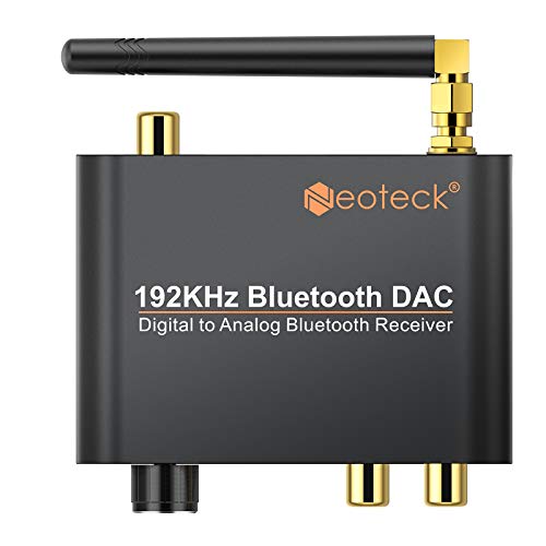 Neoteck DAC Convertitore 192Khz con Ricevitore Bluetooth 5.0 Controllo Volume - Digitale SPDIF Coaxial Toslink ad Analogico Stereo L/R RCA 3.5mm Jack Audio con USB Cavo Ottico per PS3 DVD PS4 Sky