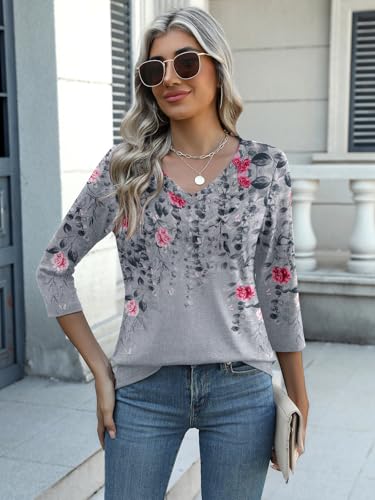 Image of Zeagoo Womens Blouse Casual 3 /4 Length Sleeve V Neck Basic T-Shirts Spring Summer Cute Tunic Tops Business Work Tees