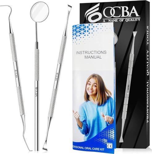 OCBA Dental Plaque Remover for Teeth Cleaning Kit for Plaque Removal Tools Including Dentist Mirror for Personal and Home Use