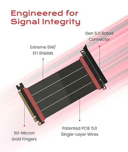 Image of LINKUP PCIE 5.0 Riser Cable | for Vertical GPU Mount | Straight | Graphics Card GPU Ready | Usable with PCIe 4.0 & RX9070 / RTX5090 | 15cm (Total Length: 19cm)