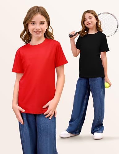 Image of Gihuo 5 Pack Girls T-Shirts Short Sleeve Shirt for Girls Cotton Tees Kids Tshirts Clothes Summer Tops