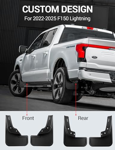 Image of Ecarzo Mud Flaps for F150 Lightning Accessories 2022 2023 2024 2025 All Weather Mud Splash Guards No Drilling Required Mudflap Front & Rear 4pc Set