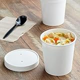 HOT BARGAINS Kraft Paper Soup Containers with Lids, White Disposable Food Bowls for Hot and Cold Items, 16oz/454ml, Pack of 50 - Image 1