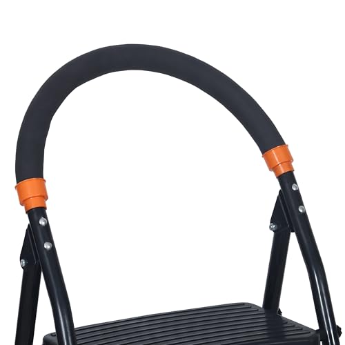 Image of FLIPZON Premium Alloy Steel Cameo Ladder, Foldable with Wide Anti-Slip Steps Durable, Heavy Duty | Guard Rail for Safety | with Anti-Slip and Advanced Locking System, 2 Steps (Black & Orange)