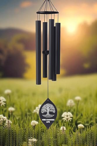 Image of Paradigm Pictures 30.5 inch Big Wind Chimes for Home Balcony Positive Energy- Positive Energy Items (Black 6 Pipe Wind Chime) (Full Black)