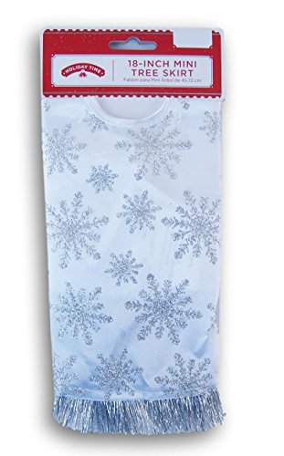 Holiday Time 2017 Miniature Christmas Tree Skirt - White with Silver Glitter Snowflakes - 18 Inch