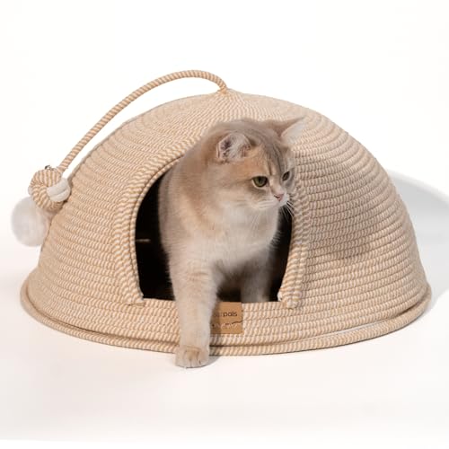 Cheerpals Niche pour Chat en Forme de Yourte, Panier Grotte Rigide et Résistant aux Griffes (2 KG), Lit Chat Déhoussable avec Fermeture Éclair et Coussin Douillet, Été et Hiver, 53x53x30 cm