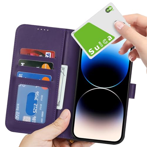 Image of for iPhone 14 Pro Max Case Wallet with Card Holder,for iPhone 14 Pro Max Wallet Case for Women Men,PU Leather Shockproof Magnetic Buckle Stand Flip Phone Case-Purple