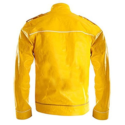 SpazeUp Mens Star Concert Belted Costume 80s Singer Jacket - Wembley Costume Adults Lead Singer Yellow Jacket Outfit4