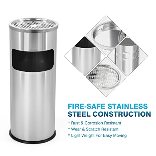 Image of IRONWALLS Indoor Outdoor Trash Can with Lid, Silver Floor Standing Stainless Steel Garbage Bin with Removable Inner Barrel, Commercial Waste Bin Container Trash Receptacle, Patio Garbage Can