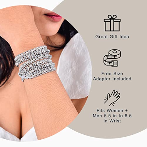 Spirit Wrist Simone Wrap Beaded Bracelets – Boho Bracelets For Women & Men – Silver Zinc + Gray Bead Bracelet – Handmade In Bali Women’s & Mens Bracelet – Great Gift For Women & Men #TOP3
