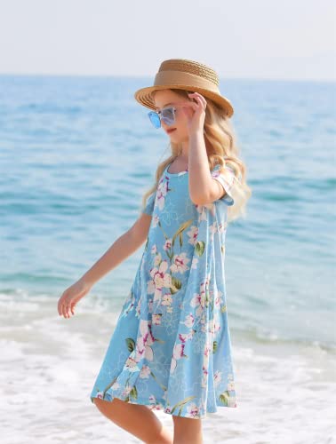 Arshiner Vintage Cold Shoulder Floral Girls Dress Summer Casual Dresses Blue Flower For 6-7 Years #TOP3