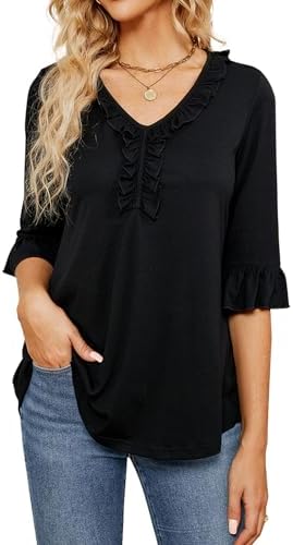 Camicia Estiva Donna Manica 3/4 Elegante Curvy Maglietta Manica Corta