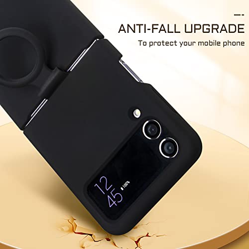 Saiboro For Samsung Z Flip 4 Case Silicone,Protective Phone Case With Ring Finger Grip,Galaxy Flip 4 Case Matte Soft Silicone Cover,Fashion Slim Case For Samsung Galaxy Z Flip 4 Phone Case Black #TOP2