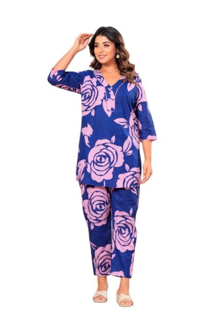 kalavisha Women's Cotton Floral Printed Co-Ord Set, Top with Trouser Pant, Casual Loungewear-picture-43