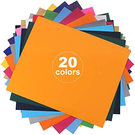 20 Colors Heat Transfer Vinyl Sheets, 12 x 9.9 inches Iron-on Vinyl HTV Bundle for Heat Press DIY T-Shirts Garments Fabric Bags