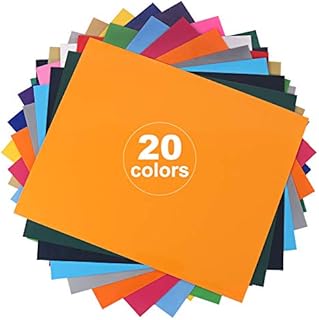 20 Colors Heat Transfer Vinyl Sheets, 12 x 9.9 inches Iron-on Vinyl HTV Bundle for Heat Press DIY T-Shirts Garments Fabric Bags